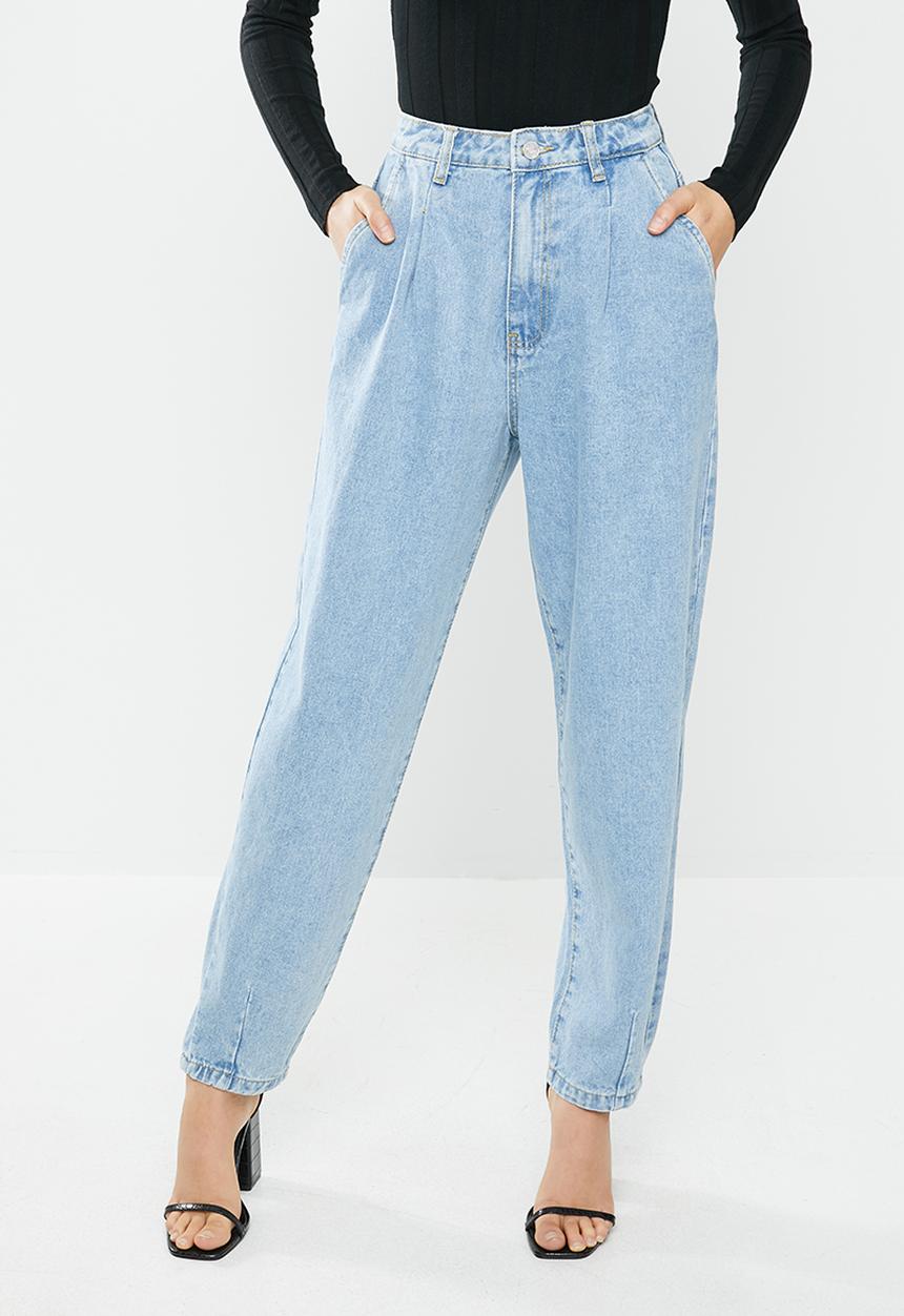 Missguided - Slouch highwaisted pleat detail jean - blue