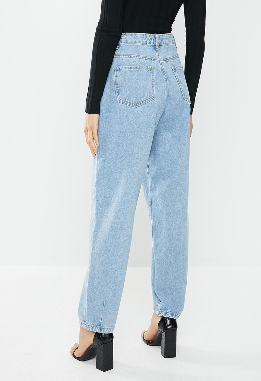 Missguided - Slouch highwaisted pleat detail jean - blue