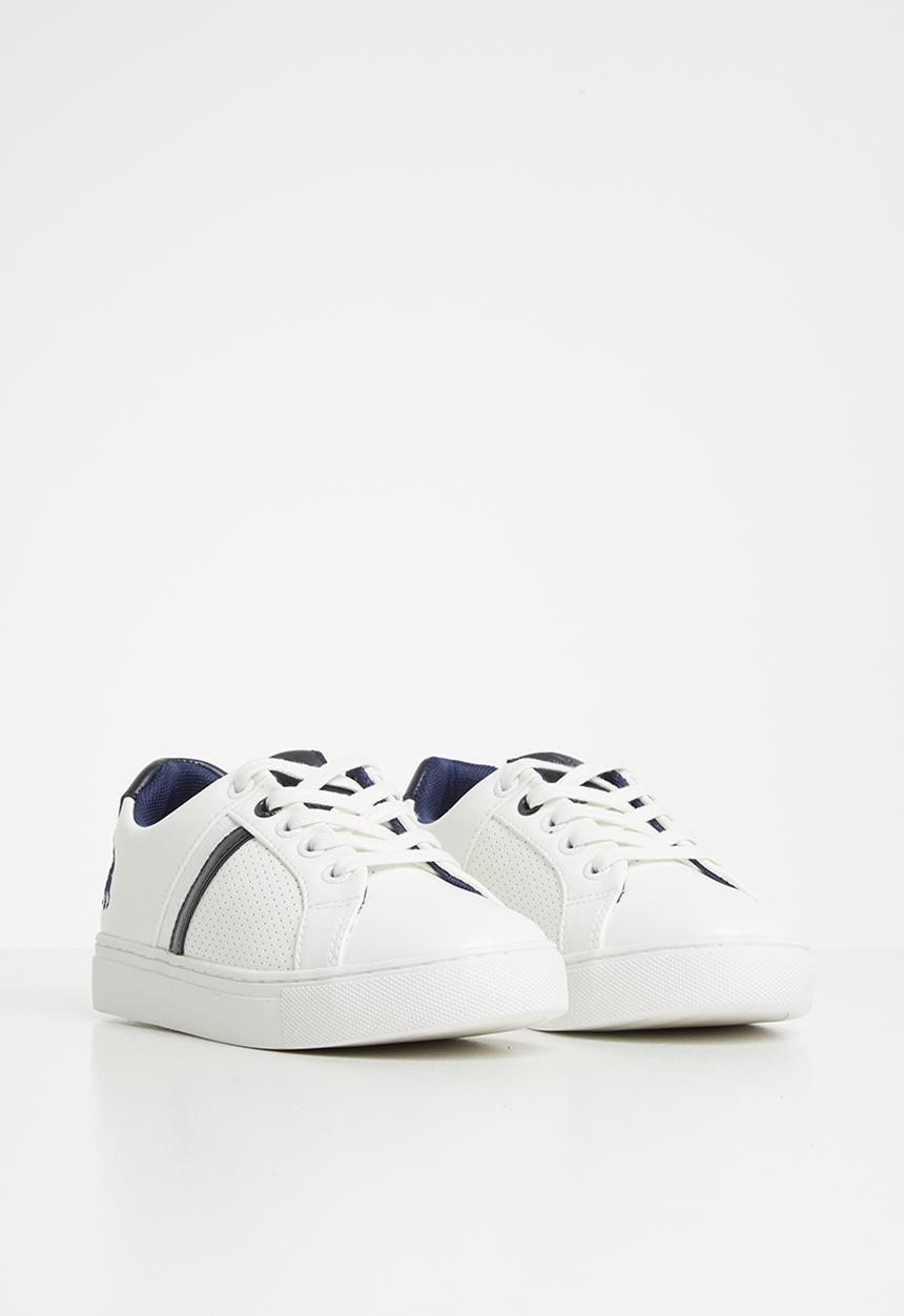 POLO - Boys sebastian pin punch lace up sneaker - white
