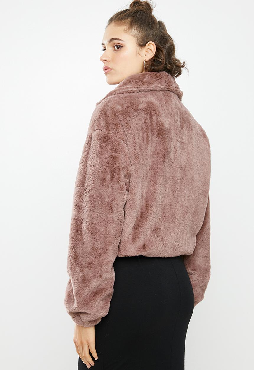 Missguided - Faux fur bomber jacket - mauve