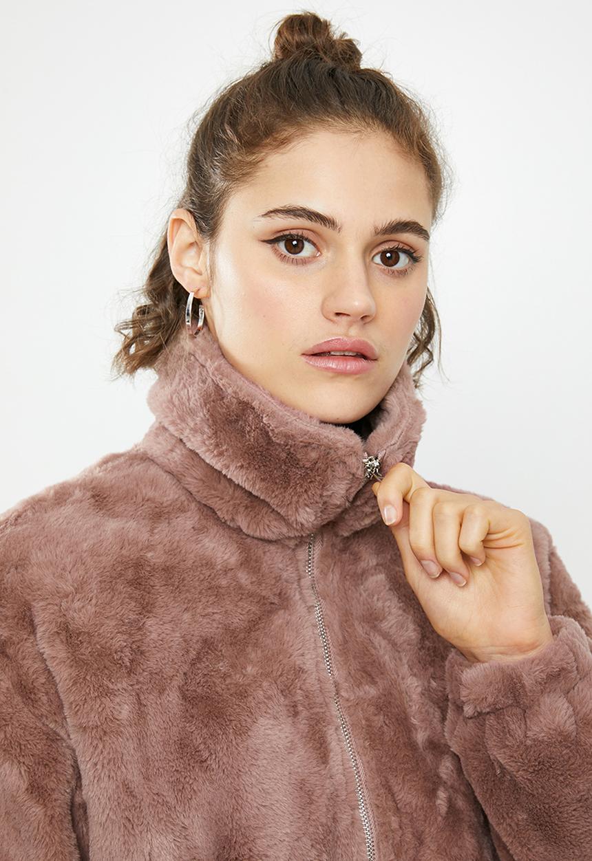 Missguided - Faux fur bomber jacket - mauve