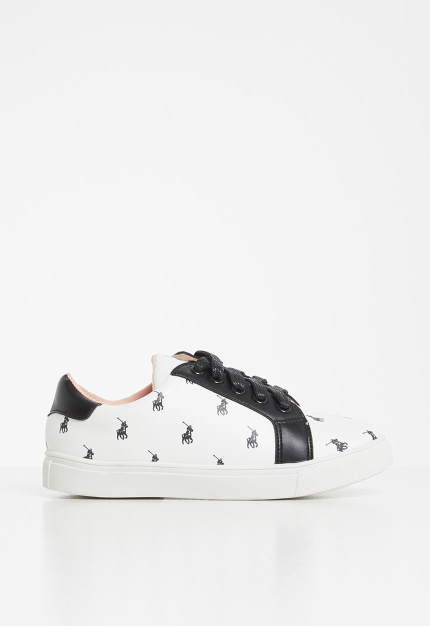 POLO - Unisex megan lace up monogram sneaker - white & black