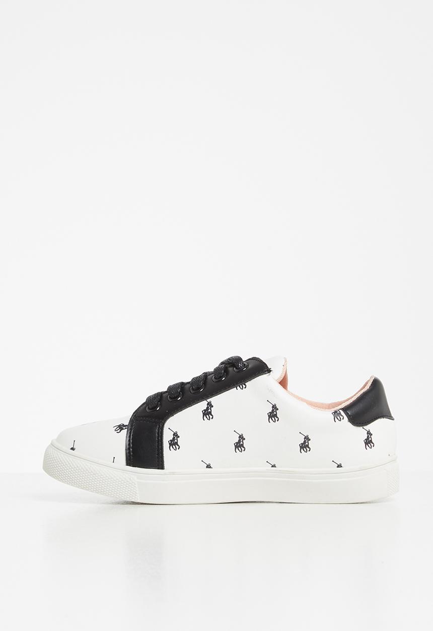 POLO - Unisex megan lace up monogram sneaker - white & black