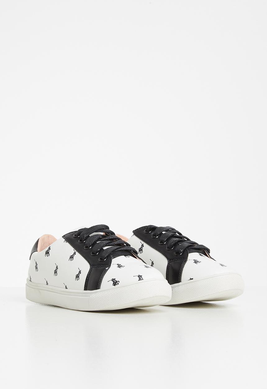 POLO - Unisex megan lace up monogram sneaker - white & black