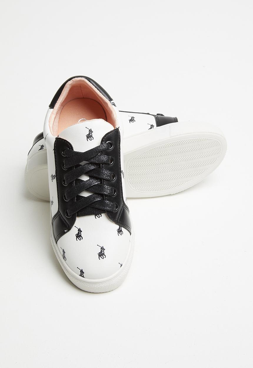 POLO - Unisex megan lace up monogram sneaker - white & black