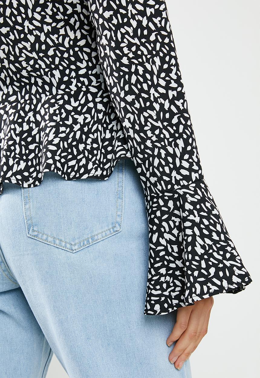 Missguided - Abstract spot peplum blouse - black & white