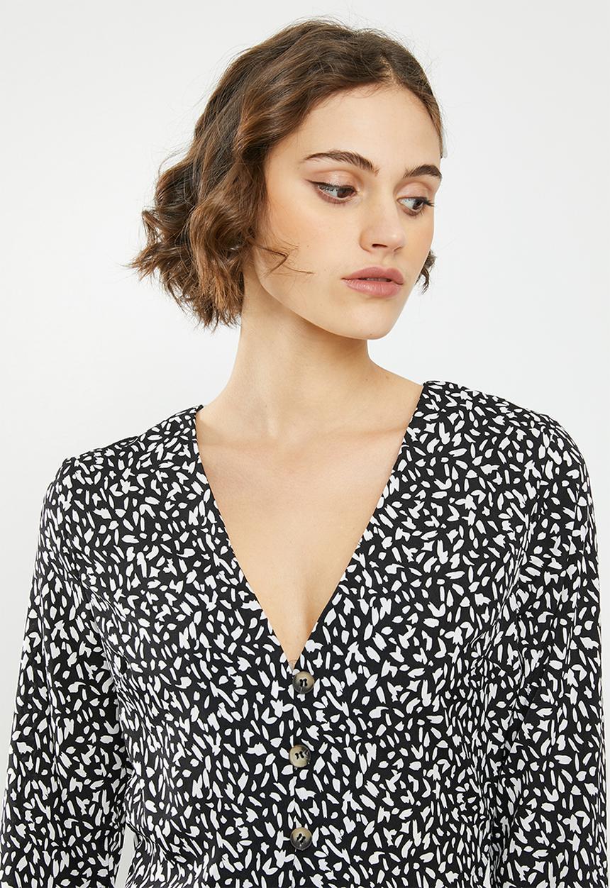 Missguided - Abstract spot peplum blouse - black & white