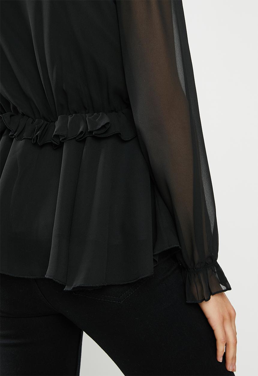 Missguided - Chiffon frill waist blouse - black