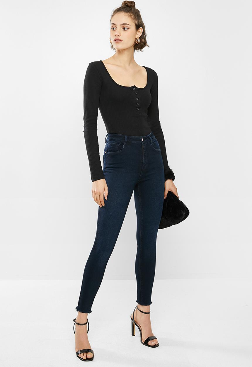 Missguided - Ribbed button front bodysuit - black