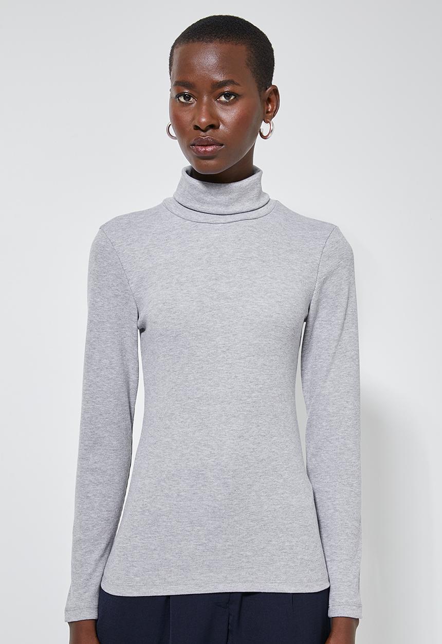 Superbalist - Stretch rib polo neck top - grey 