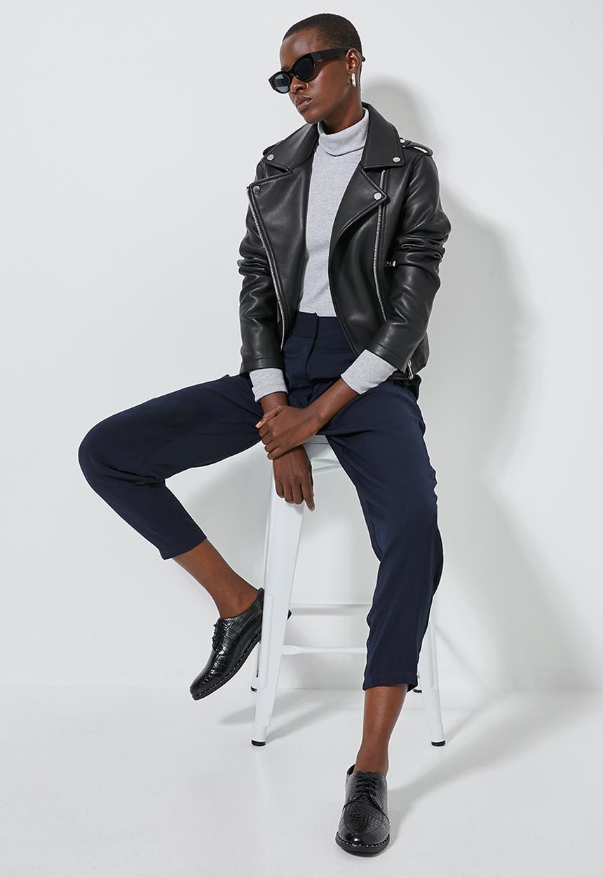 Superbalist - Stretch rib polo neck top - grey 