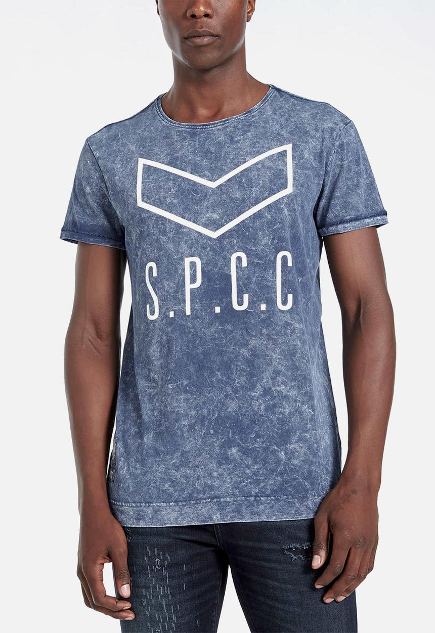 S.P.C.C - Clark white wash side slit logo tee - blue