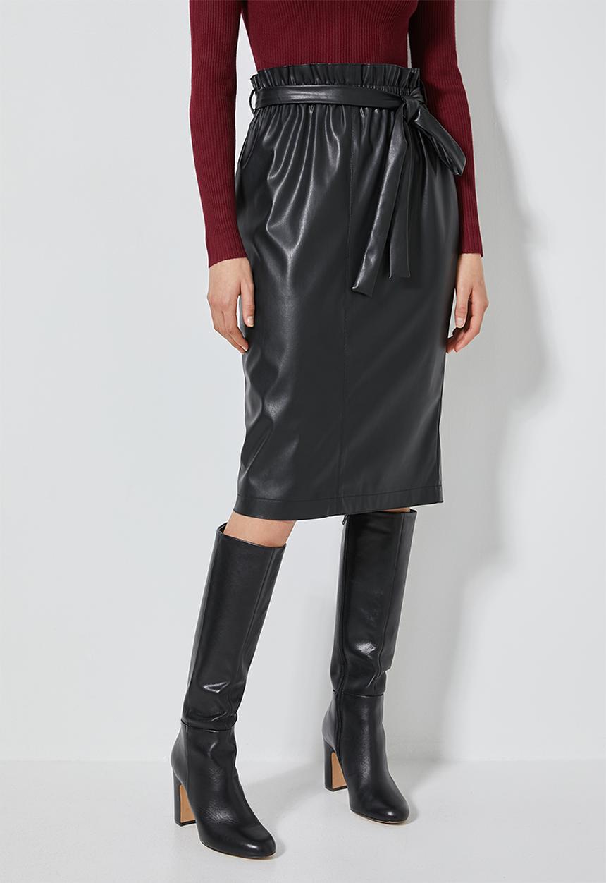 Superbalist - Faux leather paperbag pencil skirt - black