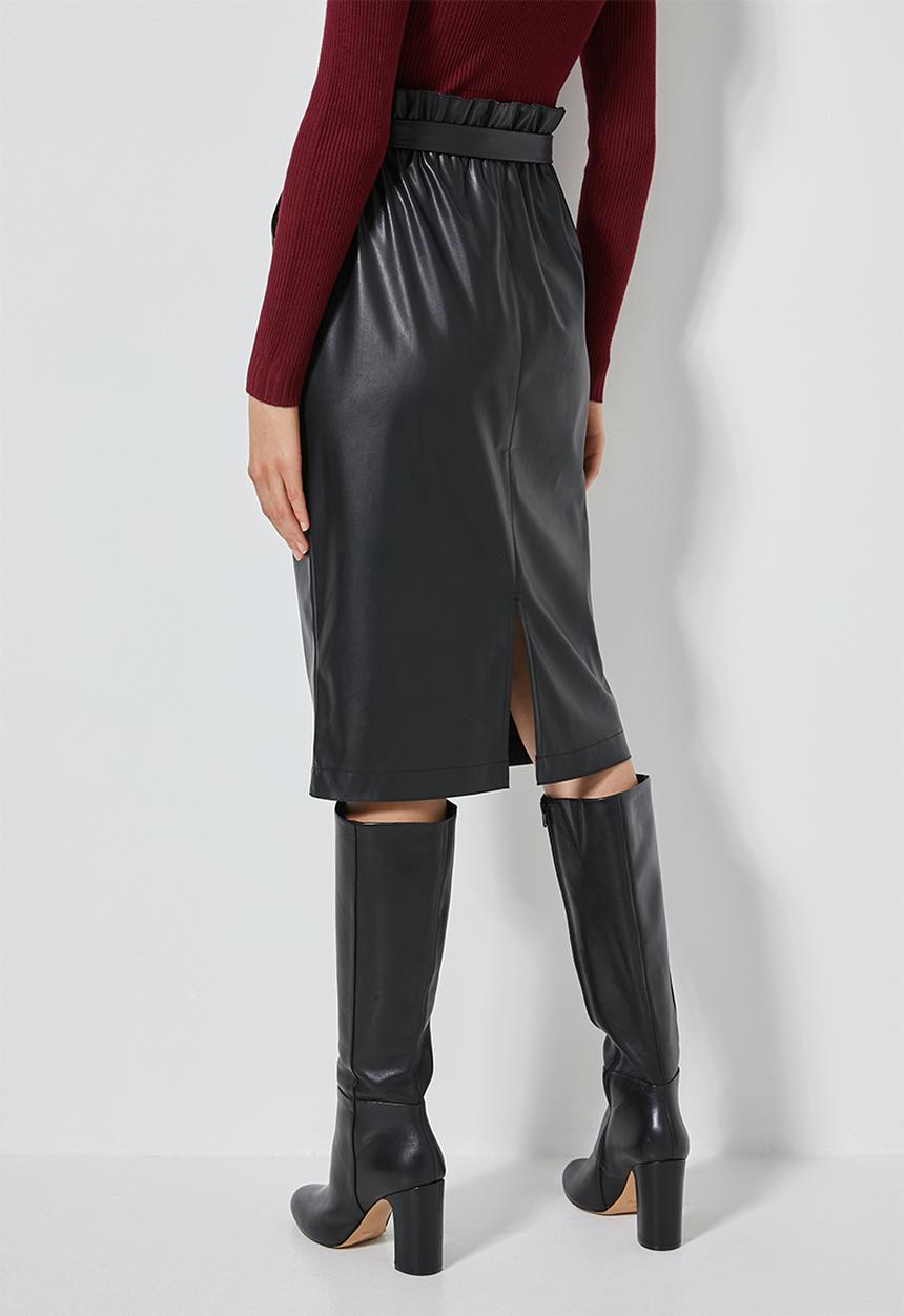 Superbalist - Faux leather paperbag pencil skirt - black
