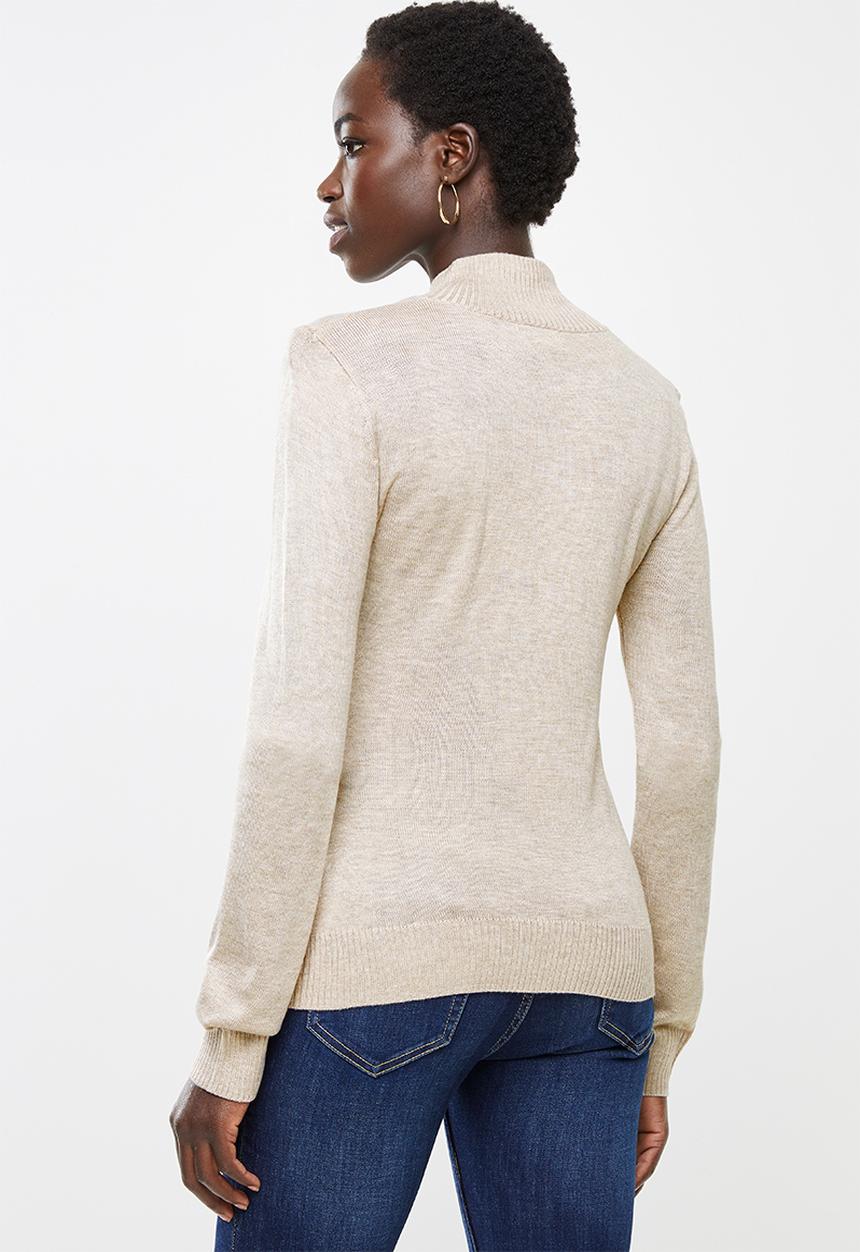 edit - Basic knit polo-neck - beige