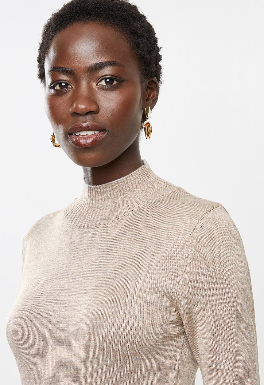 edit - Basic knit polo-neck - taupe