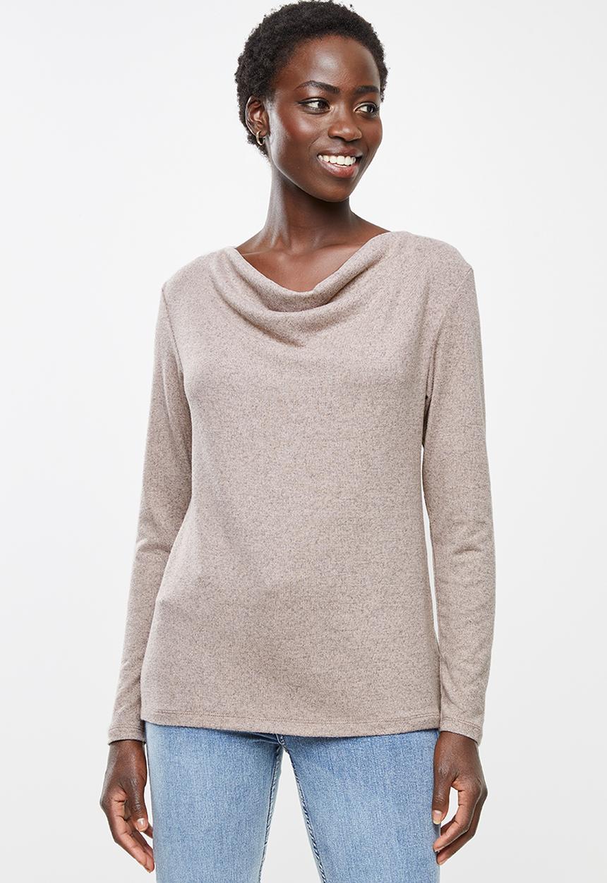 edit - Cowl neck cut & sew top - pink