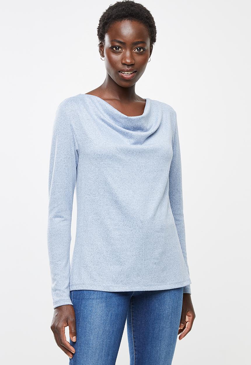 edit - Cowl neck cut & sew top - blue