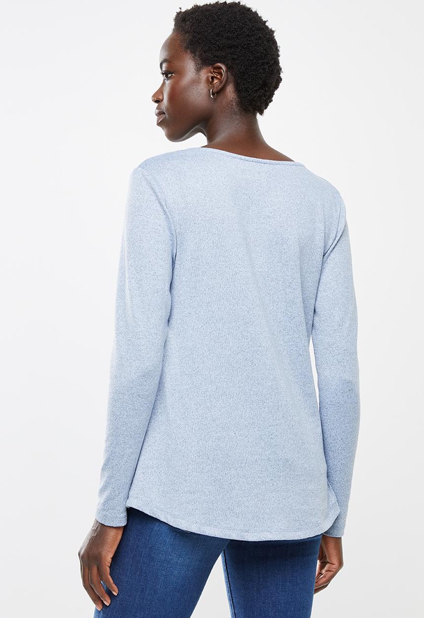 edit - Cowl neck cut & sew top - blue