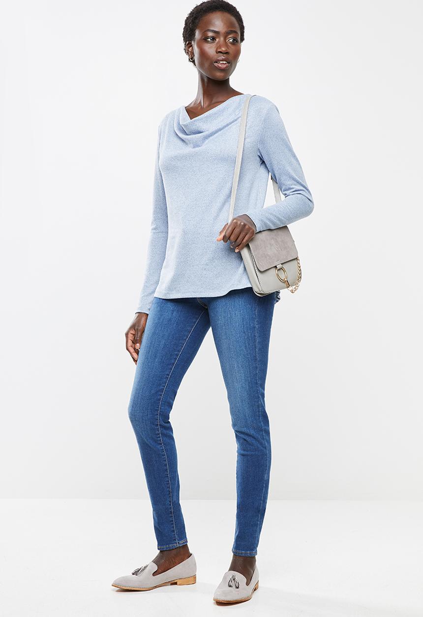 edit - Cowl neck cut & sew top - blue