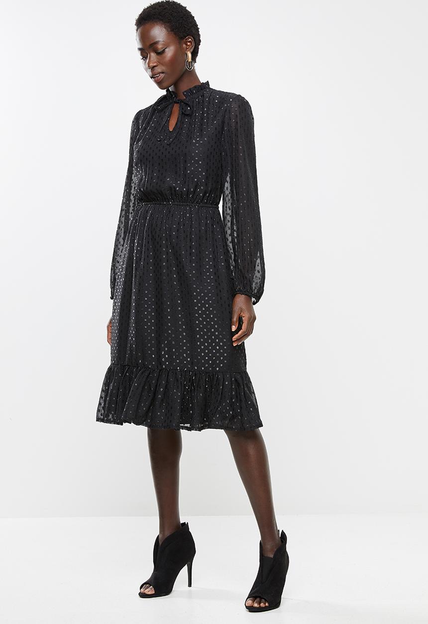 edit - Metallic dobby tiered dress - black