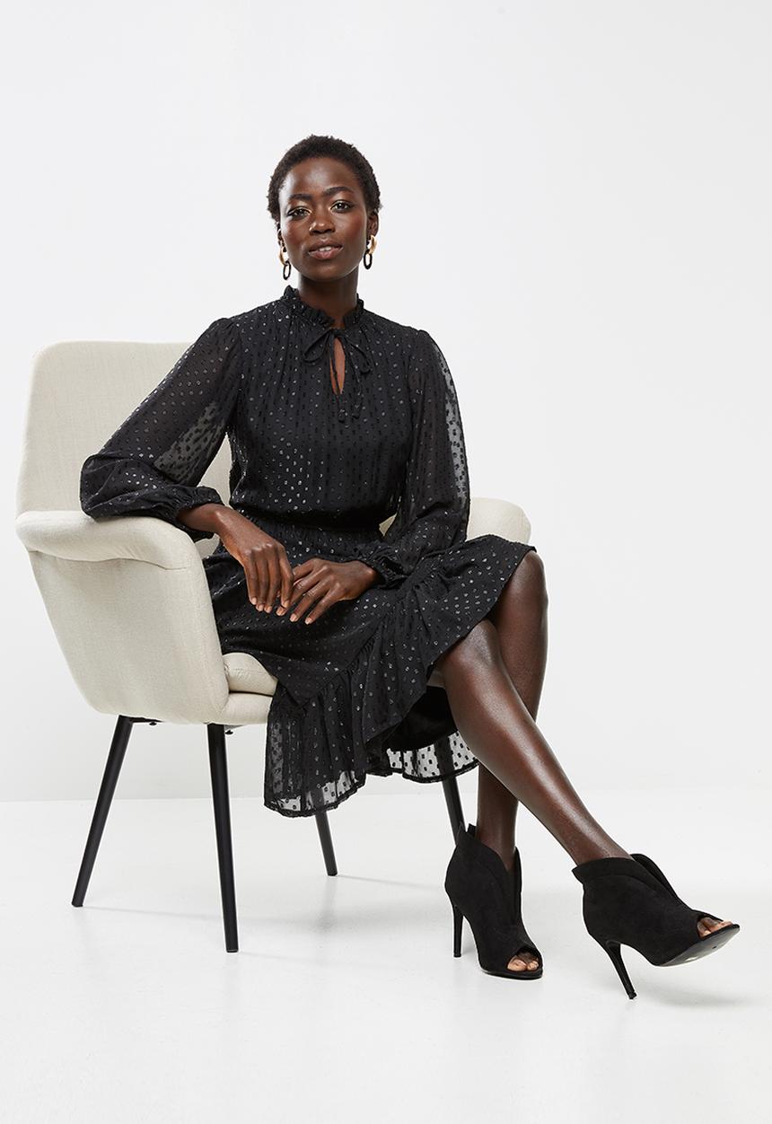 edit - Metallic dobby tiered dress - black