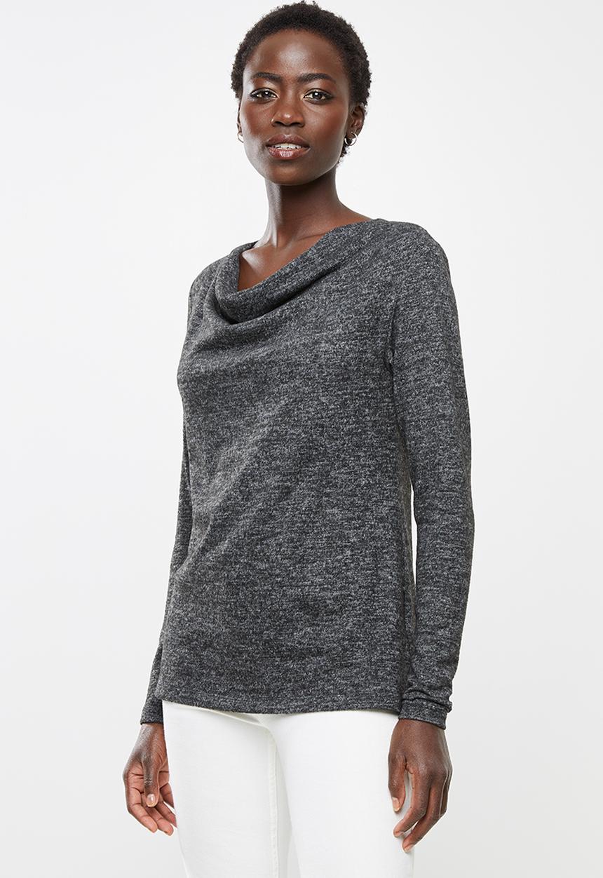 edit - Cowl neck cut & sew top - charcoal