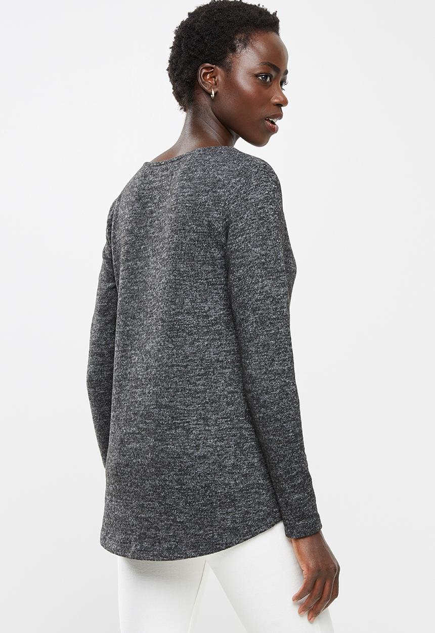 edit - Cowl neck cut & sew top - charcoal