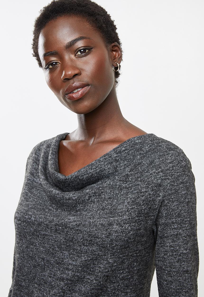 edit - Cowl neck cut & sew top - charcoal