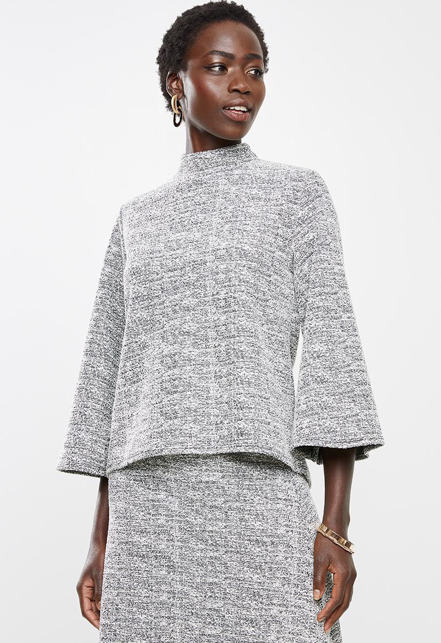 edit - Zip back texture turtleneck top - white & black 