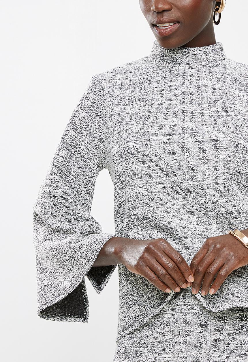 edit - Zip back texture turtleneck top - white & black 