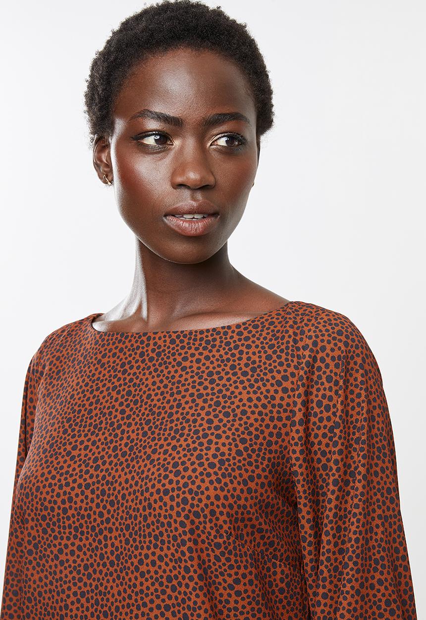 edit - Cuffed balloon sleeve shift dress - rust & black 