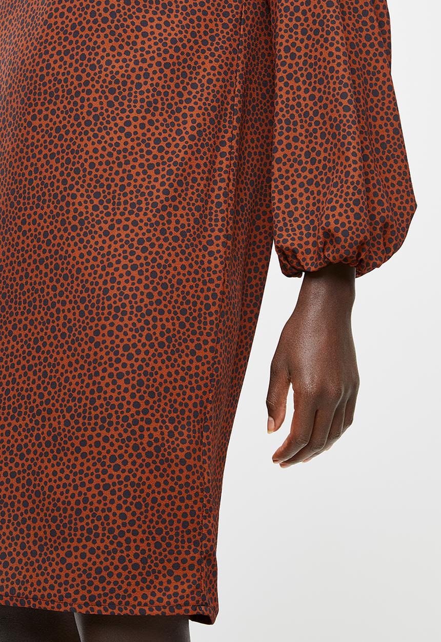 edit - Cuffed balloon sleeve shift dress - rust & black 