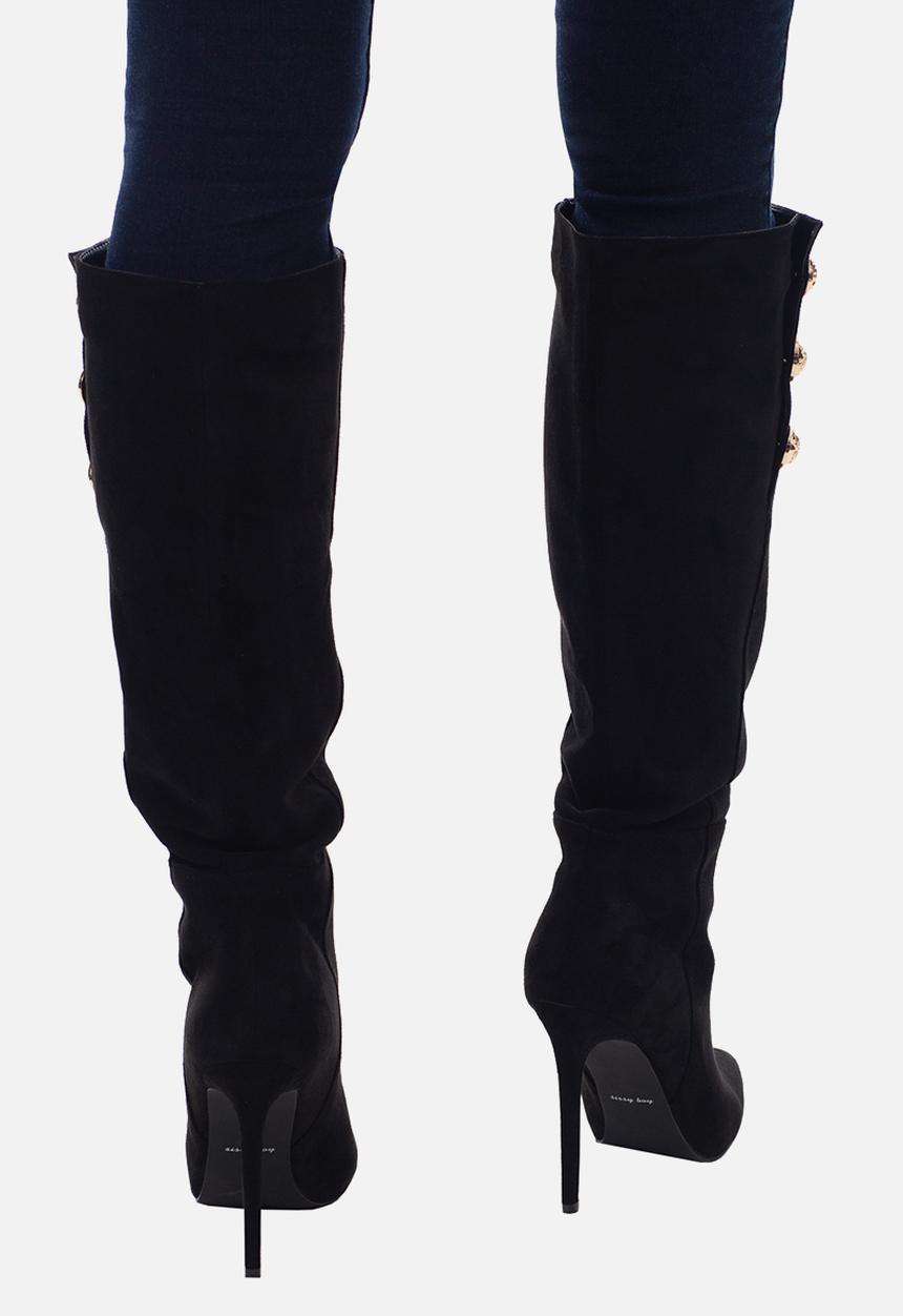 SISSY BOY - Buttoned up long boot with button detail - black