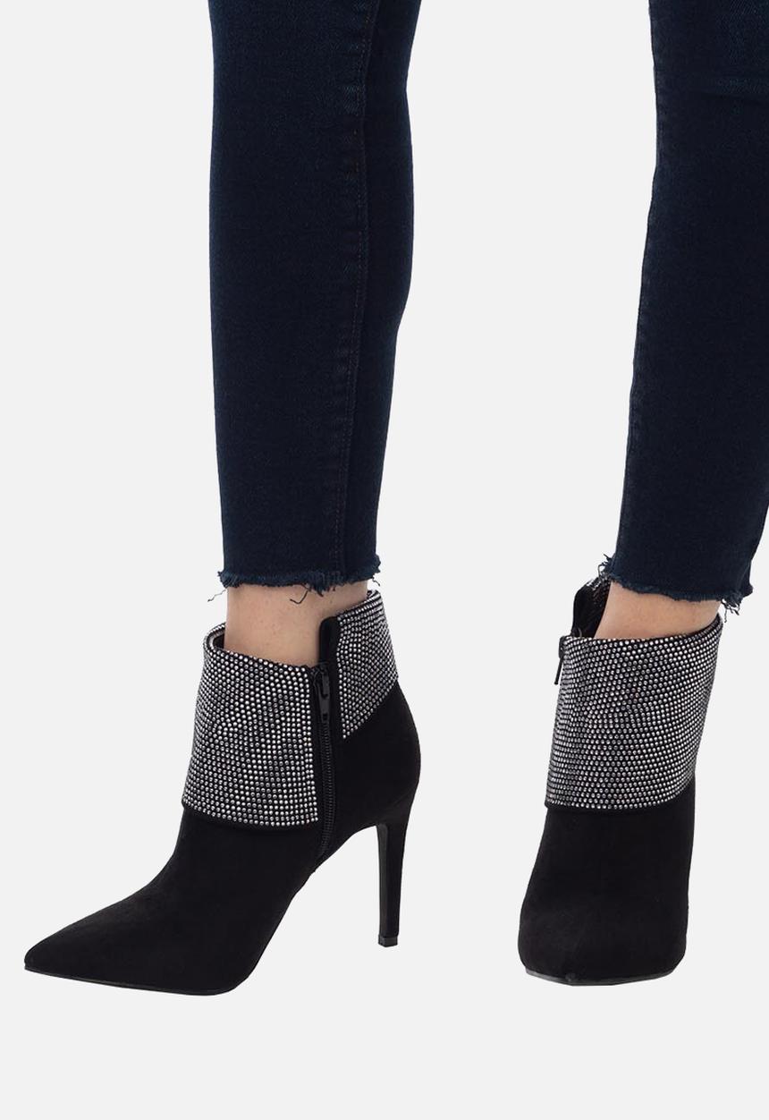 SISSY BOY - Blinging around ankle boot with bling flap - black