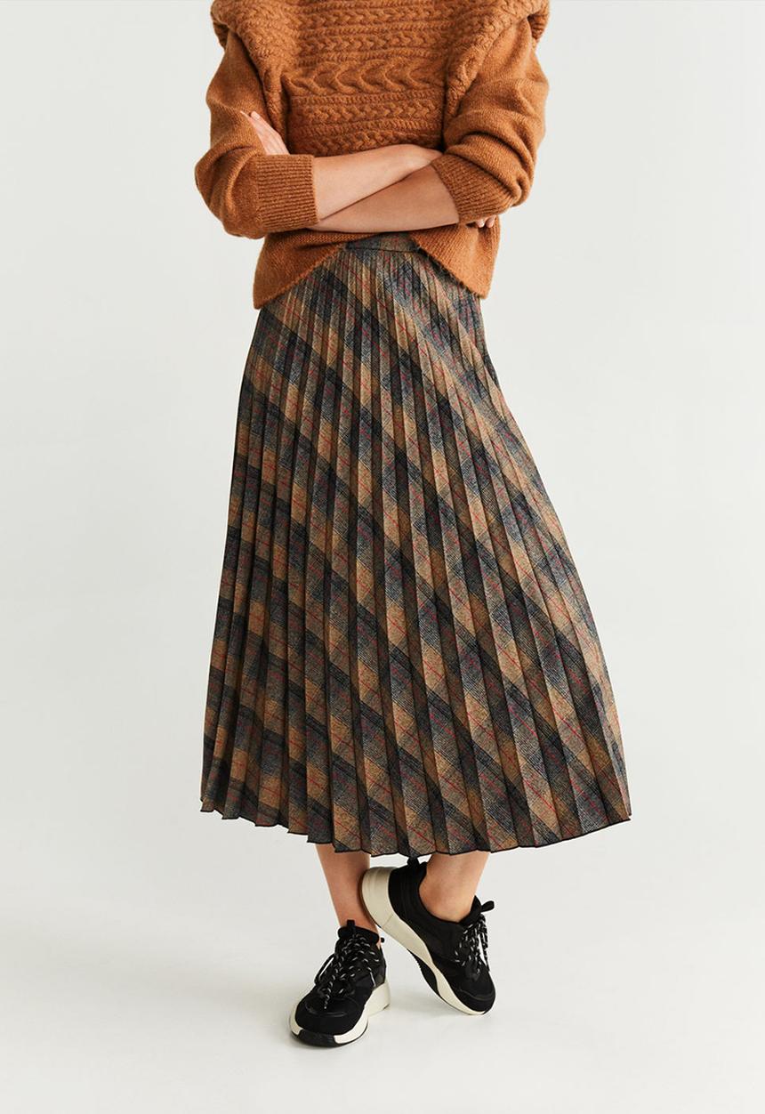 MANGO - Pleated skirt - brown
