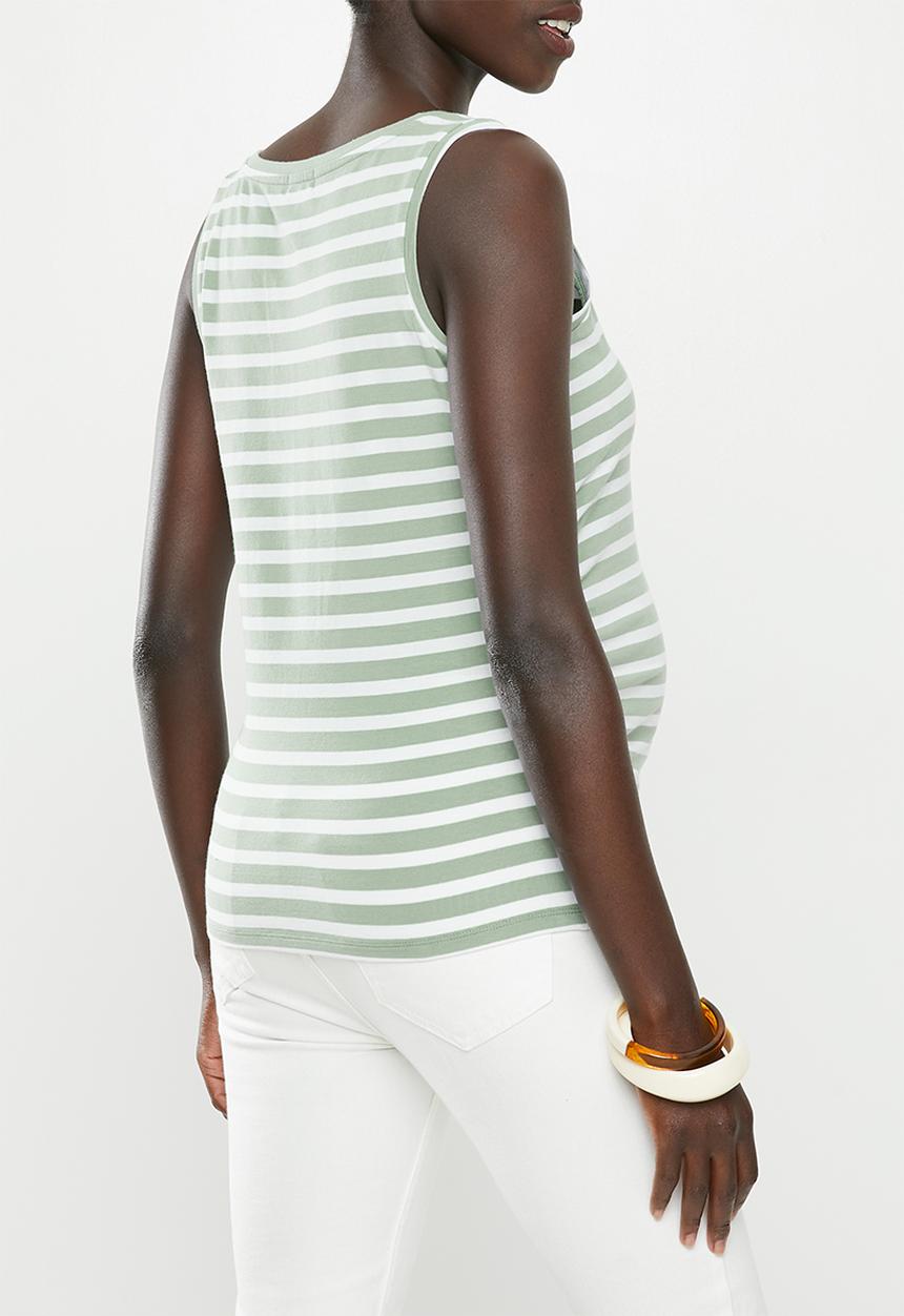 Cotton On - Maternity everyday gathered side tank serena stries - green & white