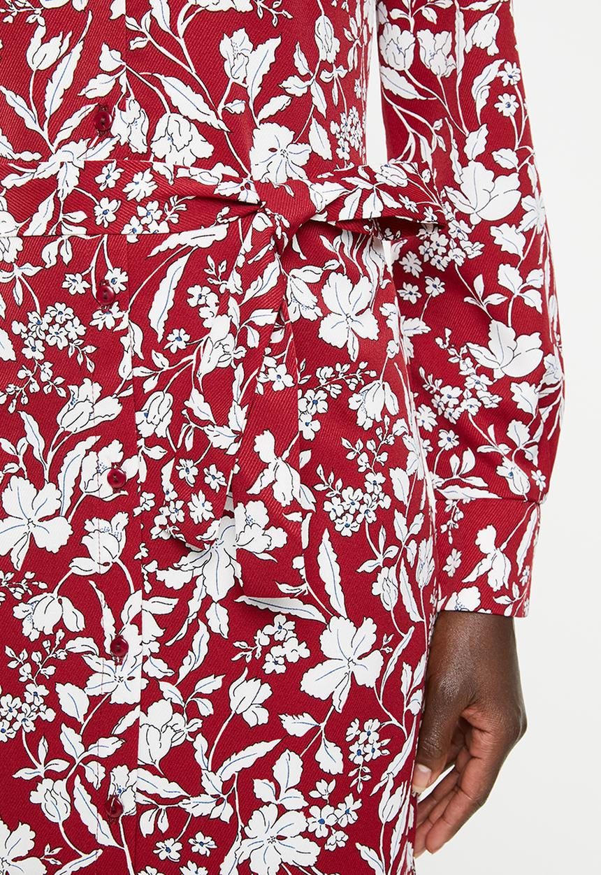 edit - Mandarin collar shirt dress - red & white 