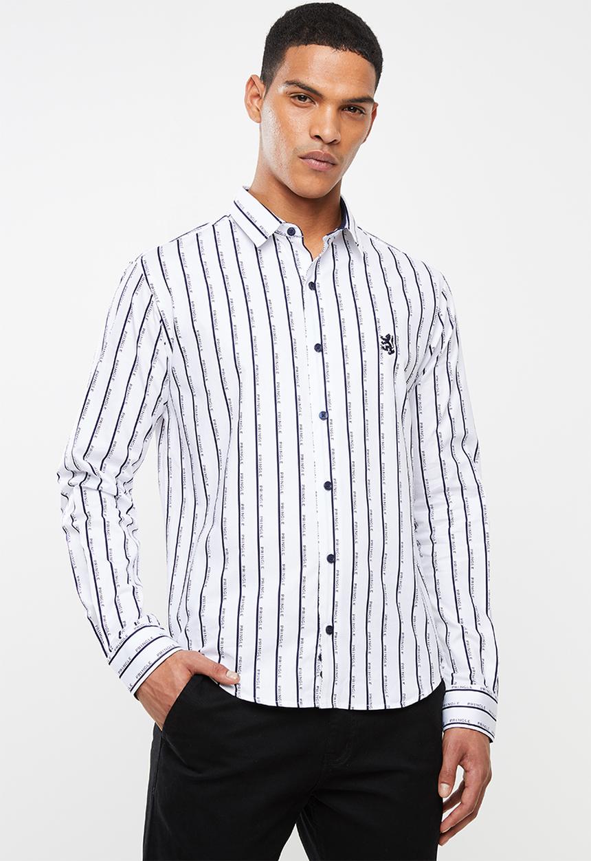 Pringle of Scotland - Karter long sleeve styled  shirt - white & navy