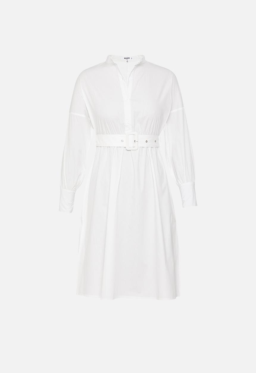 Missguided - Petite poplin self-belt midi dress - white
