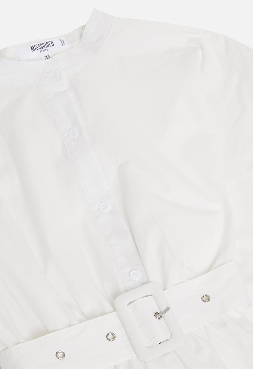 Missguided - Petite poplin self-belt midi dress - white