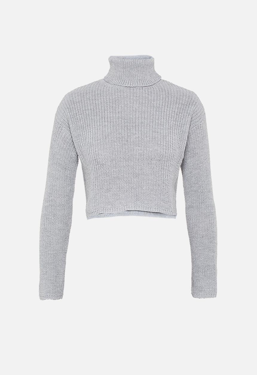 Missguided - Petite core roll neck crop jumper - grey