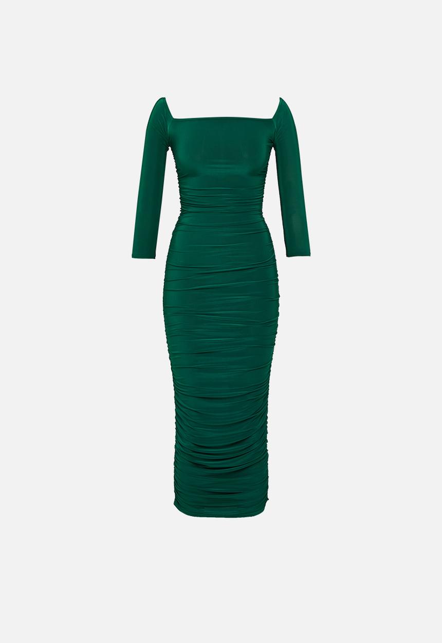 Missguided - Petite bardot slinky ruched midi dress - green