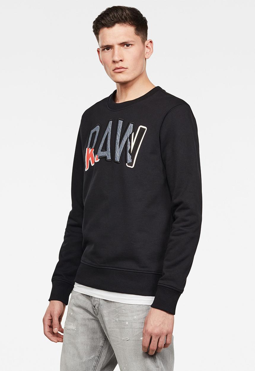 G-STAR - Denim applique sweater - black