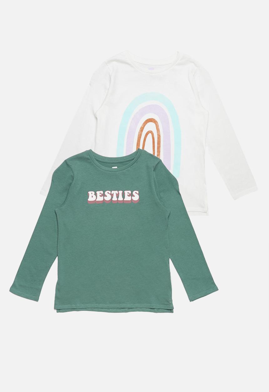 Cotton On - Penelope long sleeve multipack - green & white 