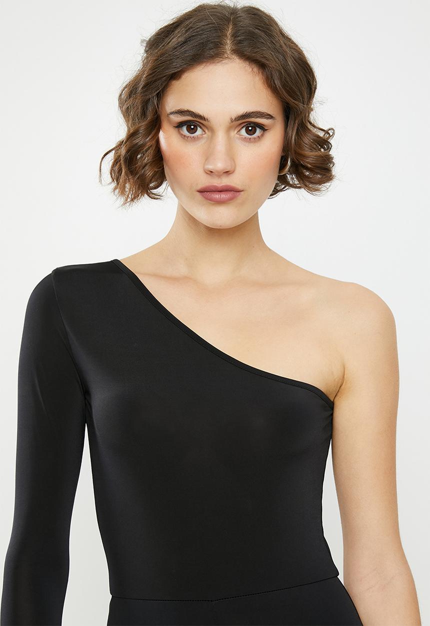 Missguided - One shoulder unitard playsuit - black