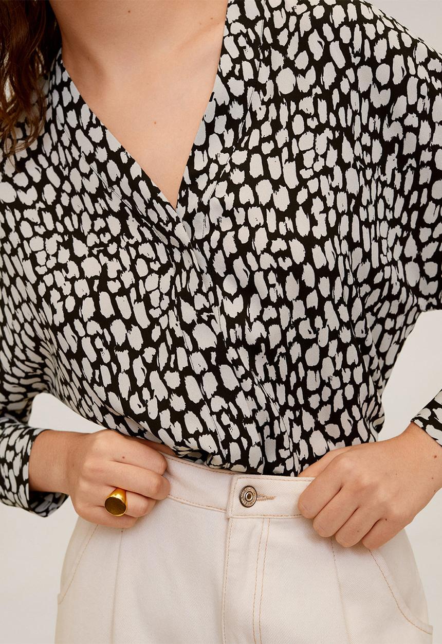MANGO - Blouse basic - beige & black 