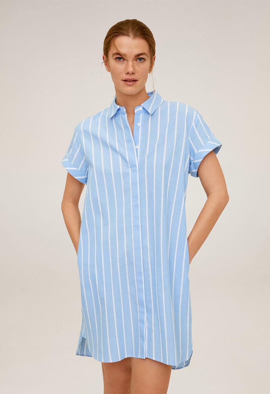 MANGO - Dress rayamil - blue & white