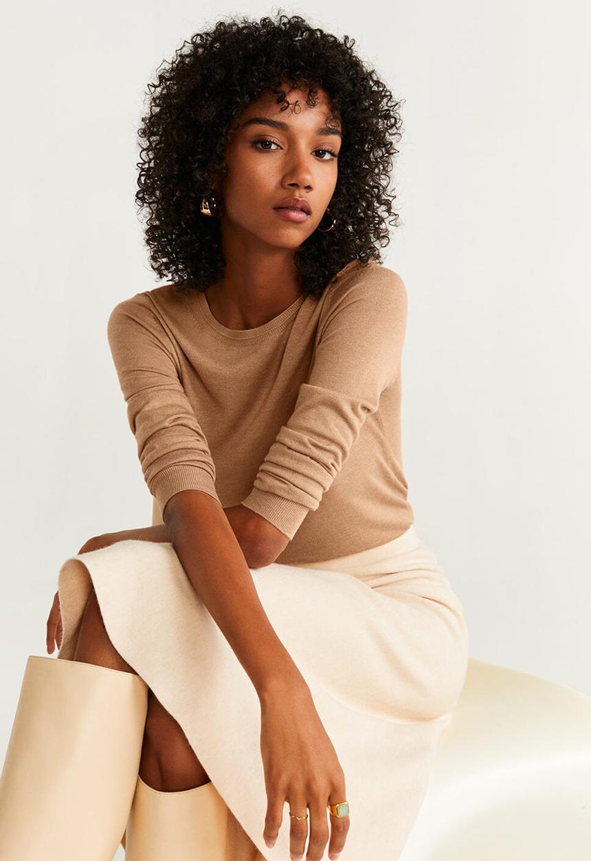 MANGO - Round neck jersey - beige
