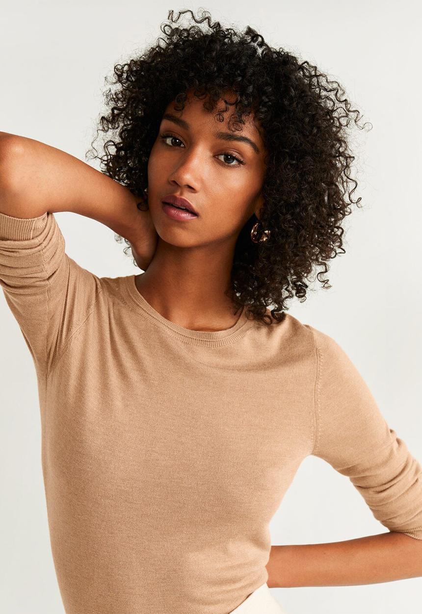 MANGO - Round neck jersey - beige